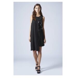 TOPSHOP Black Pleated Sequin Shift Dress LBD Size 8